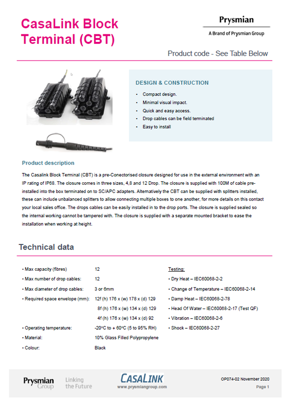 CasaLink Block Terminal (CBT)